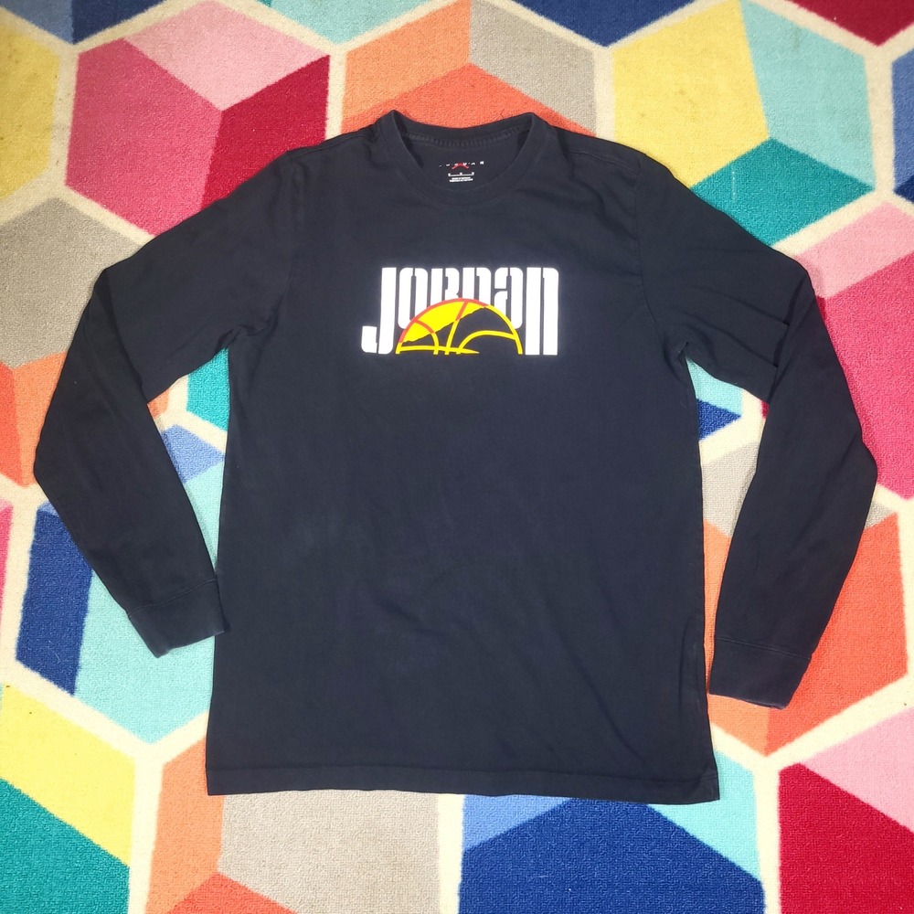 Jordan Long‎ Sleeve T Shirt Basketball Graphic Tee Mens Medium Black